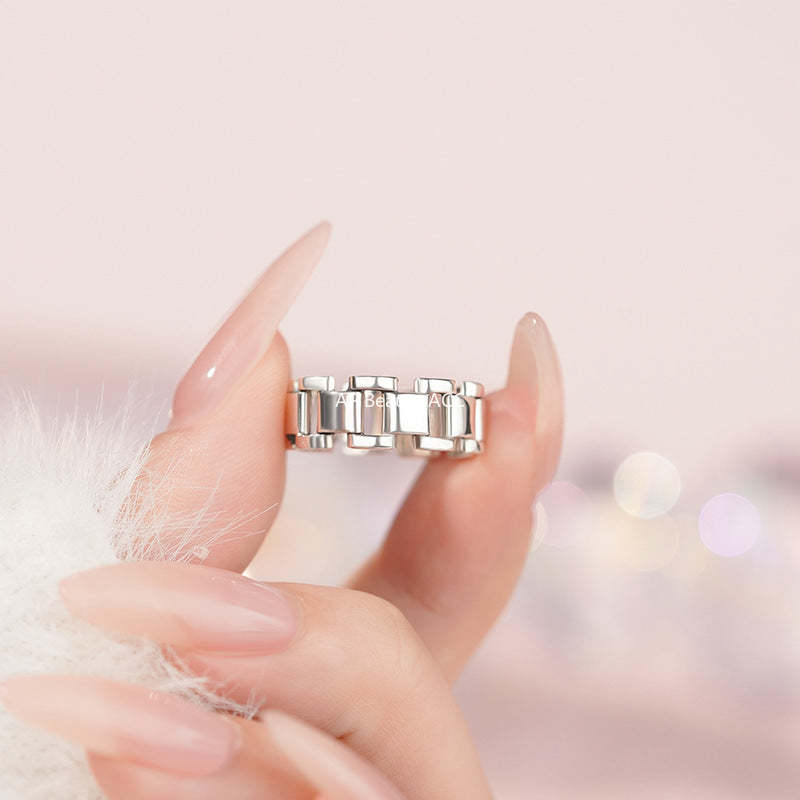 D廠-S925純銀錶鍊戒指重工簡約設計感幾何復古個性做舊手飾「YC5193R_1」25.10-5