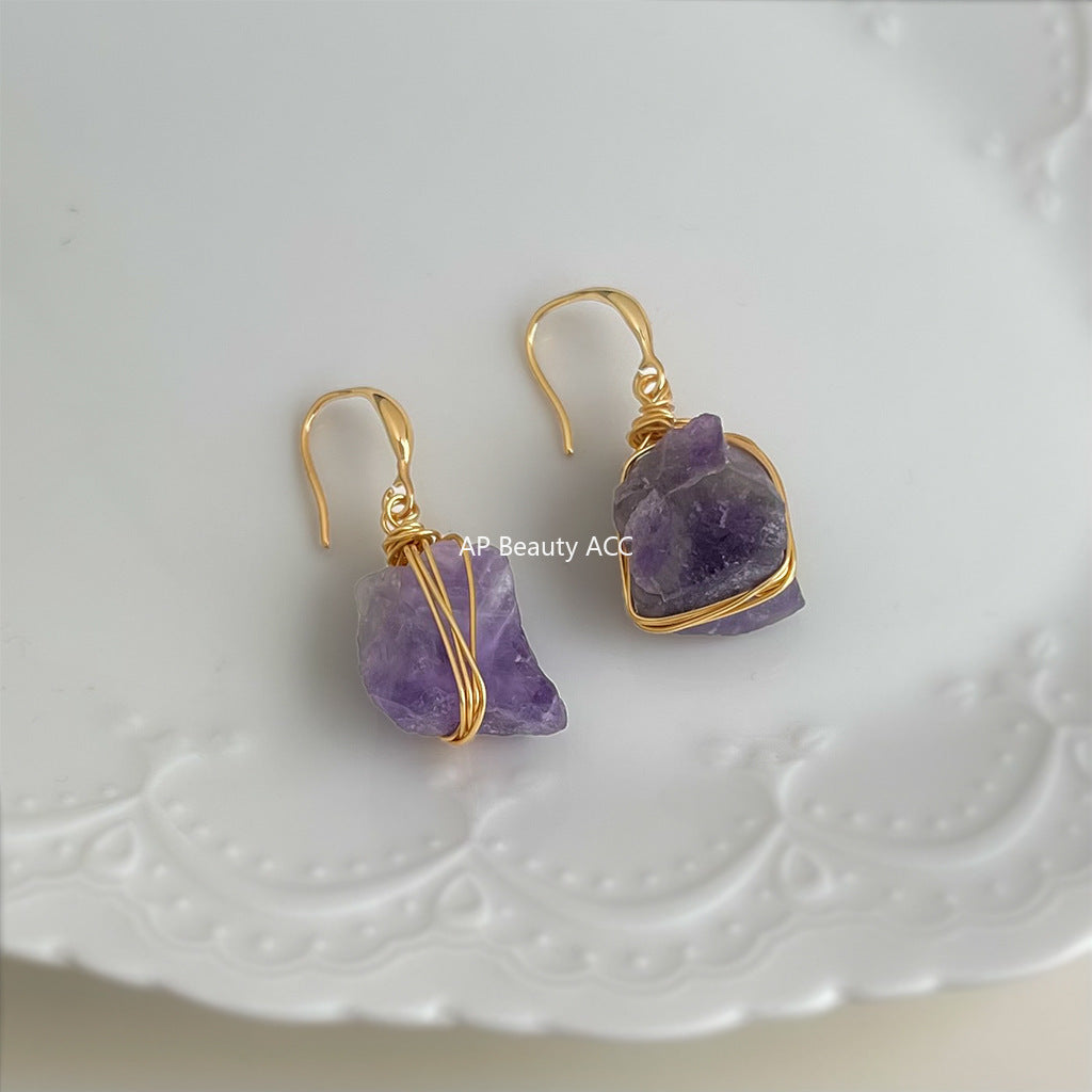 A廠-紫晶石天然石碎石耳環清冷感時尚高級感新中式手工耳飾「6892」25.10-2
