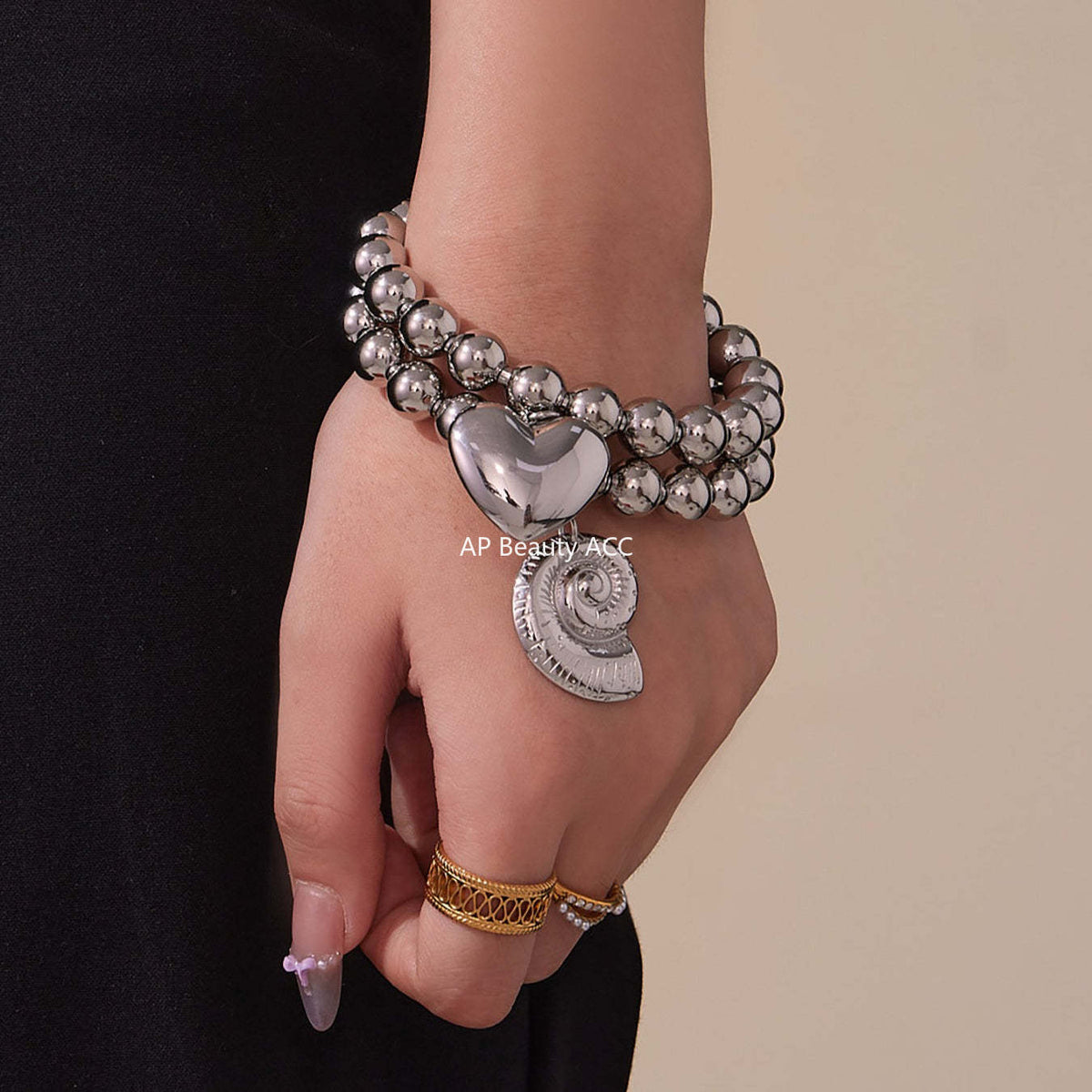 B廠-不鏽鋼空心歐美大愛心鋼珠手環鍍18k真金簡約時尚百搭手鐲「E701-E702」25.10-5