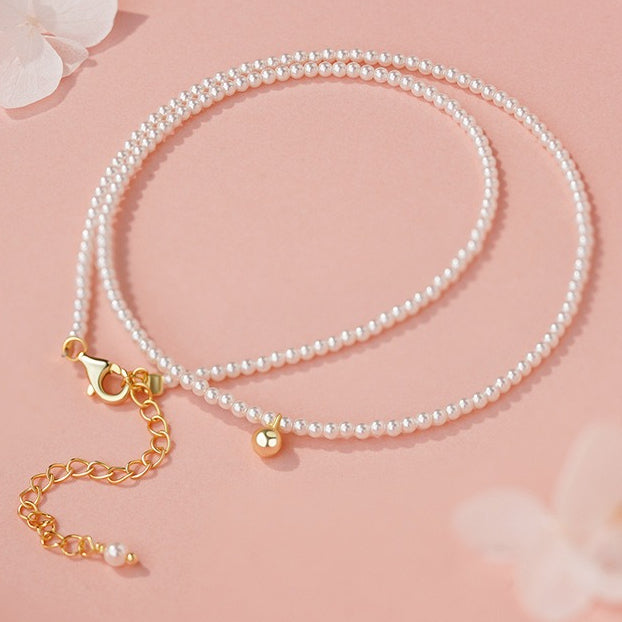 D廠-S925銀圓珠珍珠項鍊輕奢法式復古設計溫柔精美鎖骨鏈「YC4062N」25.10-2