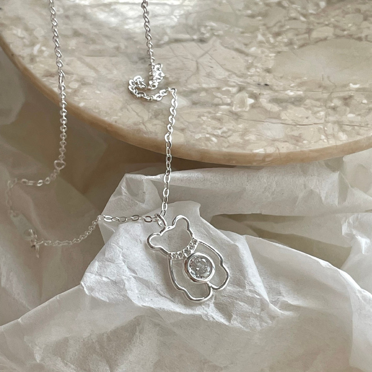 F廠-韓國韓版925純銀小熊鋯石項鍊簡約氣質ins網紅小紅書項鍊「B1370」25.08-3