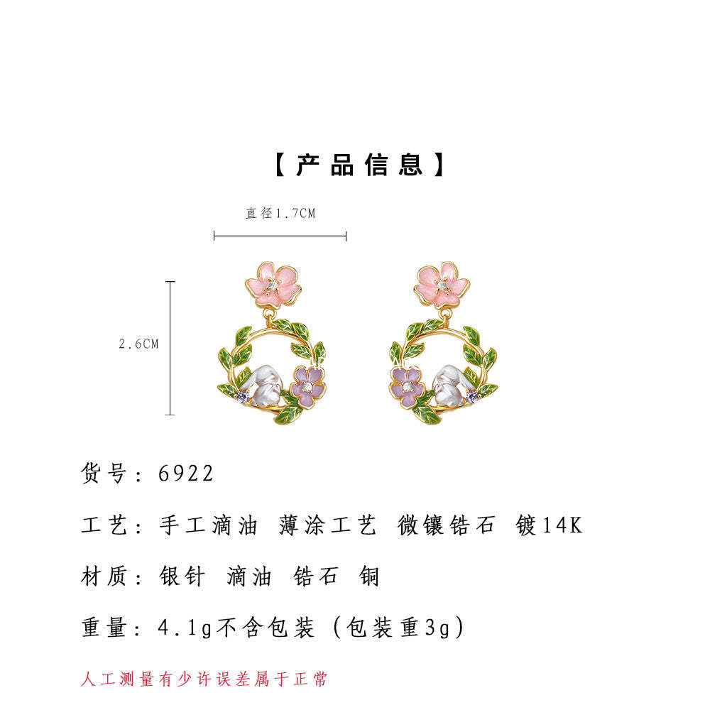 A廠-原創森系童話故事! 925銀針彩繪花環兔子可愛甜美小香風耳飾 耳環「6922」25.10-4
