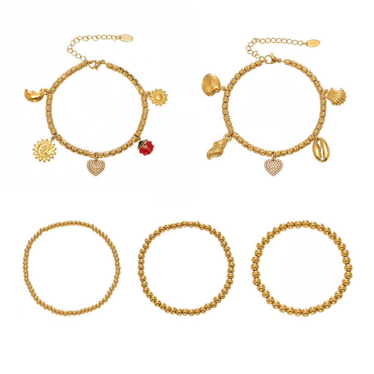 B廠-不鏽鋼滿鑽愛心DIY多配件吊墜壓紋鋼珠手鍊鍍18k真金不掉色「E696-E697-E698」25.10-5