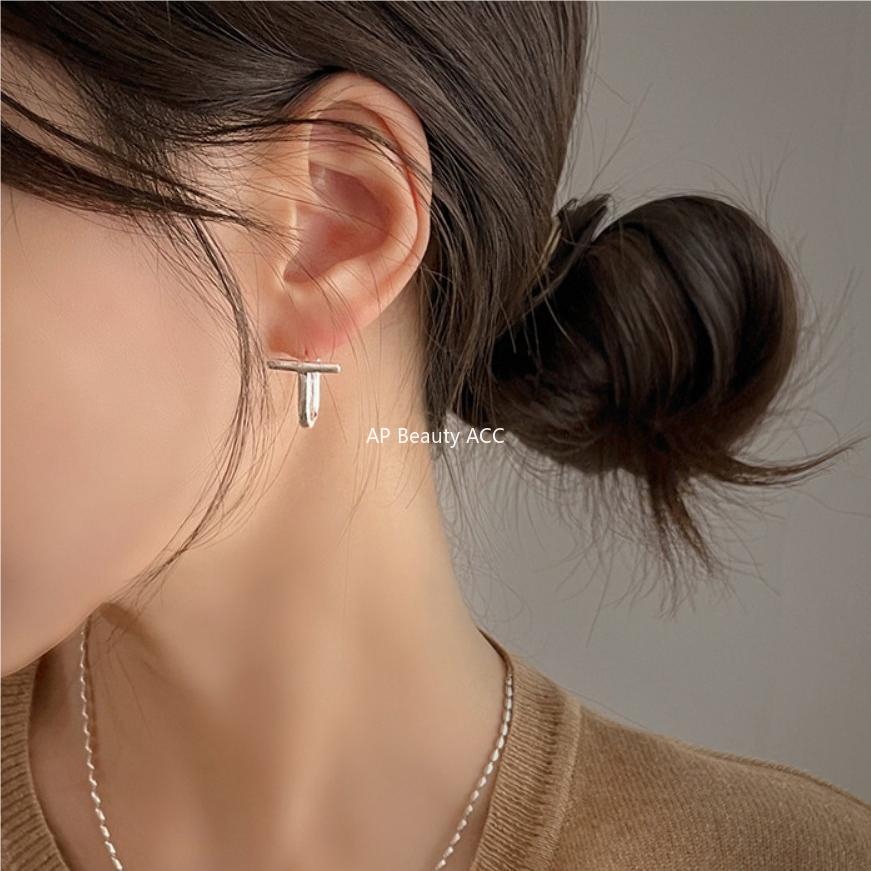 F廠-韓國韓版925純銀T字個性字母耳釘耳扣女簡約時尚ins風耳環「C1092」25.10-4