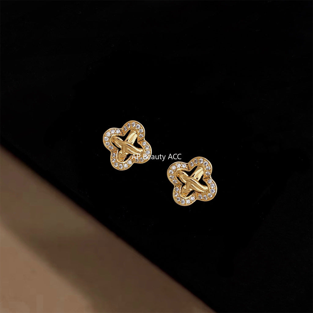 A廠-時尚高級感微鑲鋯石925銀針幾何輕奢風老錢新耳飾工廠耳環 飾品「6879」25.10-1