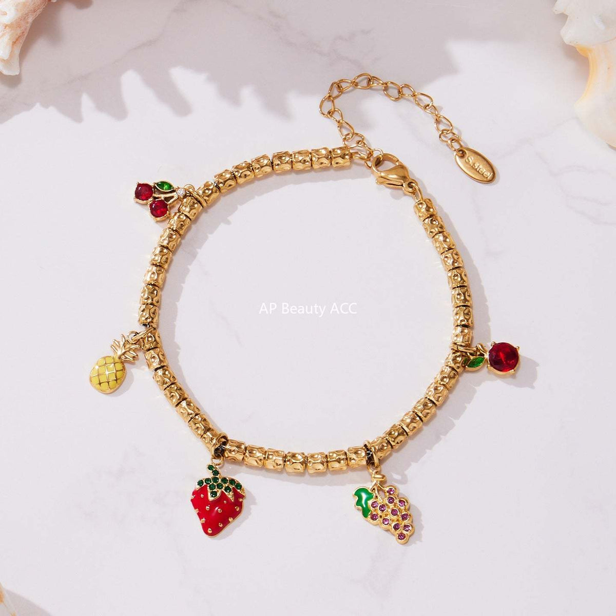 B廠-跨境新款不鏽鋼小辣椒太陽多配件壓紋鋼珠手鍊組合鍍18k金「E699-E700」25.10-5