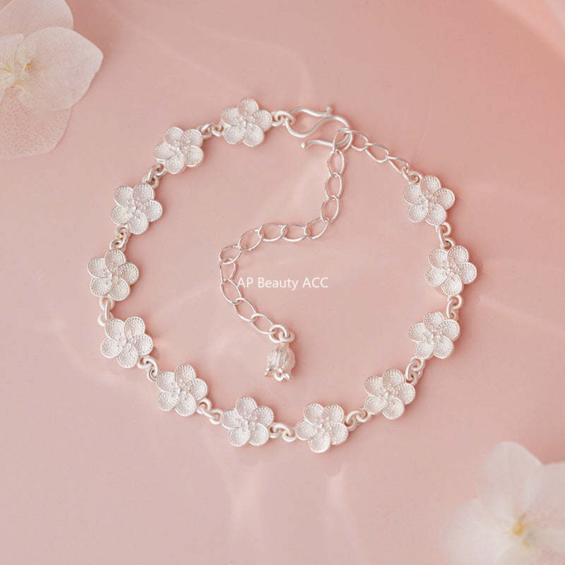 D廠-S999足銀花朵手鍊小清新設計感高級清新森系仙女精美手飾批發「YC4589SL_1」25.10-5