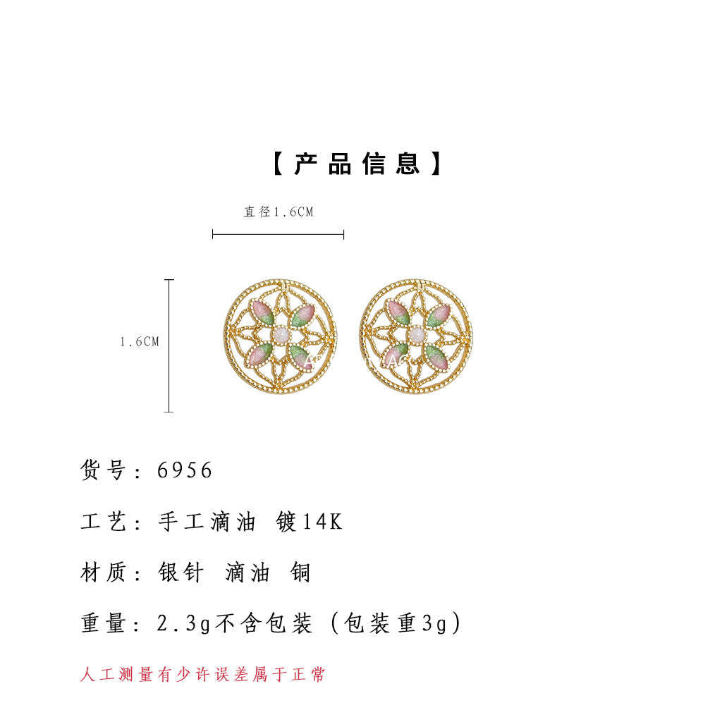 A廠-原創設計中式紋樣~琺瑯彩繪手工滴釉荷花唯美新款925銀針耳釘耳飾「6956」25.10-4