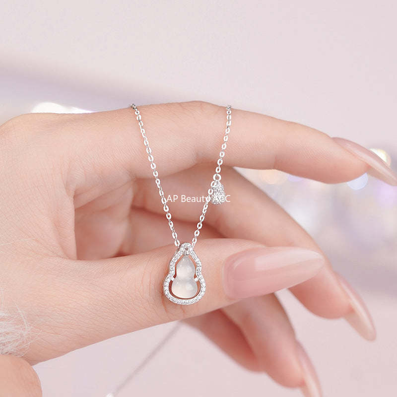 D廠-S925純銀葫蘆玉髓項鍊中式個性清透溫柔小眾鎖骨鏈「YC2429N_1」25.10-5