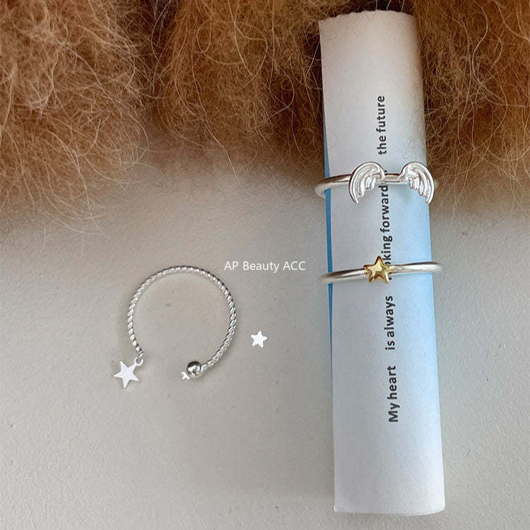 C廠-超仙百搭天使之翼疊戴戒指女簡約精緻高級感星星純銀食指戒新指環「JZ-0717」25.10-5