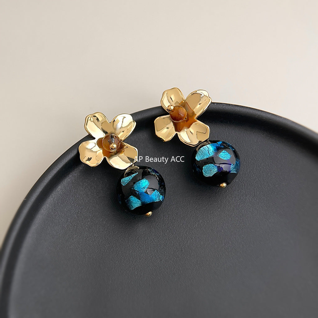 A廠-原創設計文藝復古手工琉璃耳環中古風新款工廠耳環高級感耳釘「6926」25.10-3