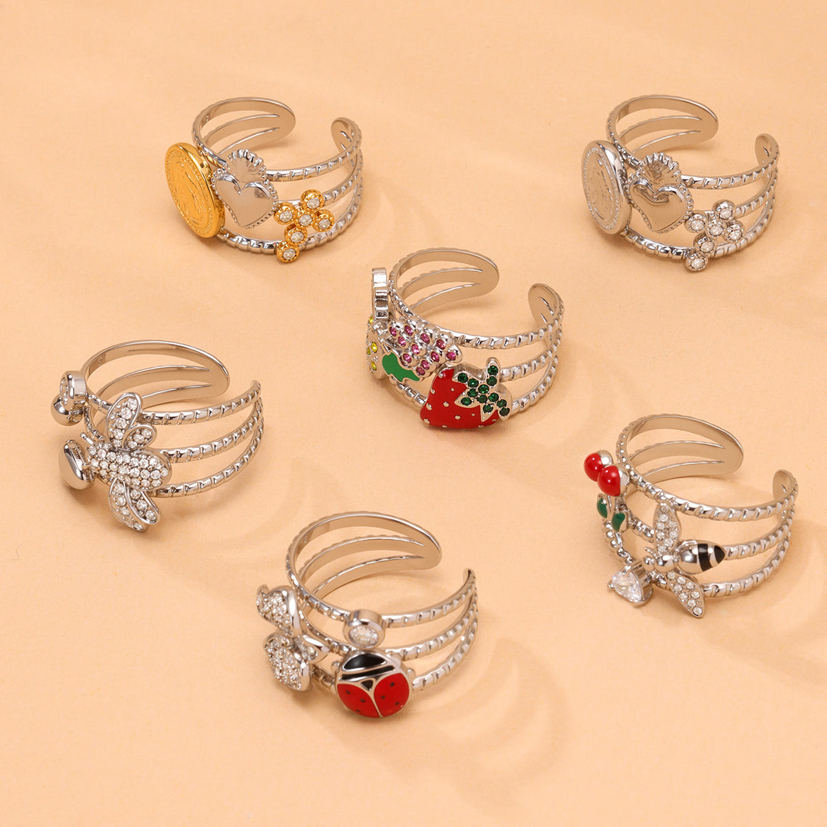 B廠-5A鋯石手工滴油指環百搭高級感手飾鈦鋼開口戒指ins不掉色「A756-A757」25.06-4