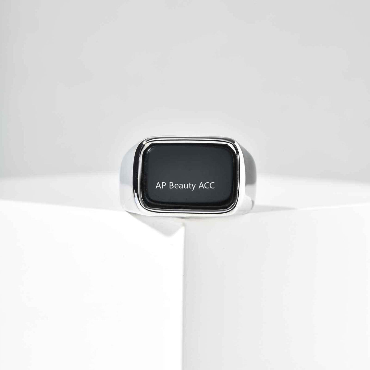 G廠-不鏽鋼幾何方形黑色玻璃石戒指金色男戒歐美指環「RC-619」25.10-5