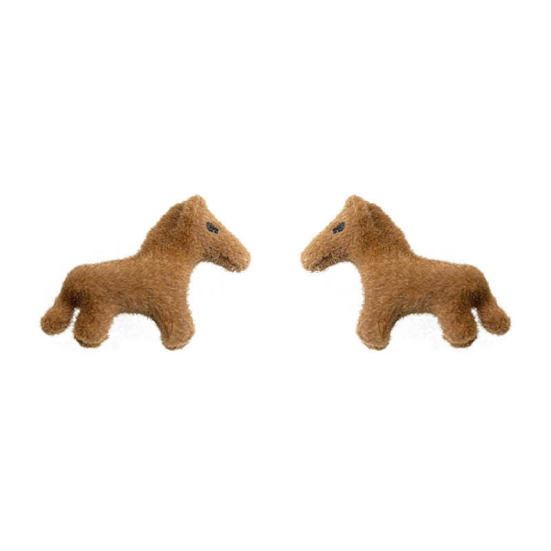 A廠-可愛植絨小馬個性趣味新款熱賣ins設計925銀針耳環馬年耳飾女「6995」25.10-5