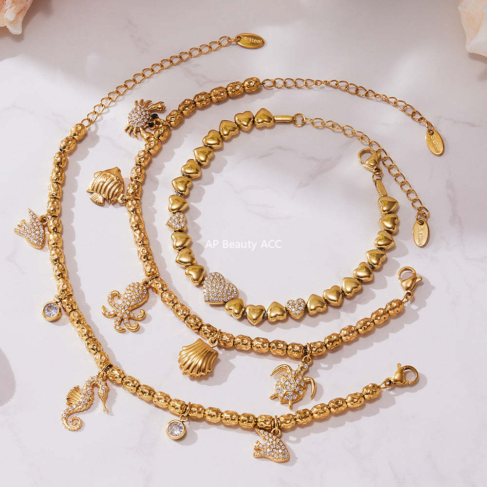 B廠-海馬帶鑽多配件DIY手鍊組合不鏽鋼鍍18k真金跨境熱銷款飾品「E693-E694-E695」25.10-5