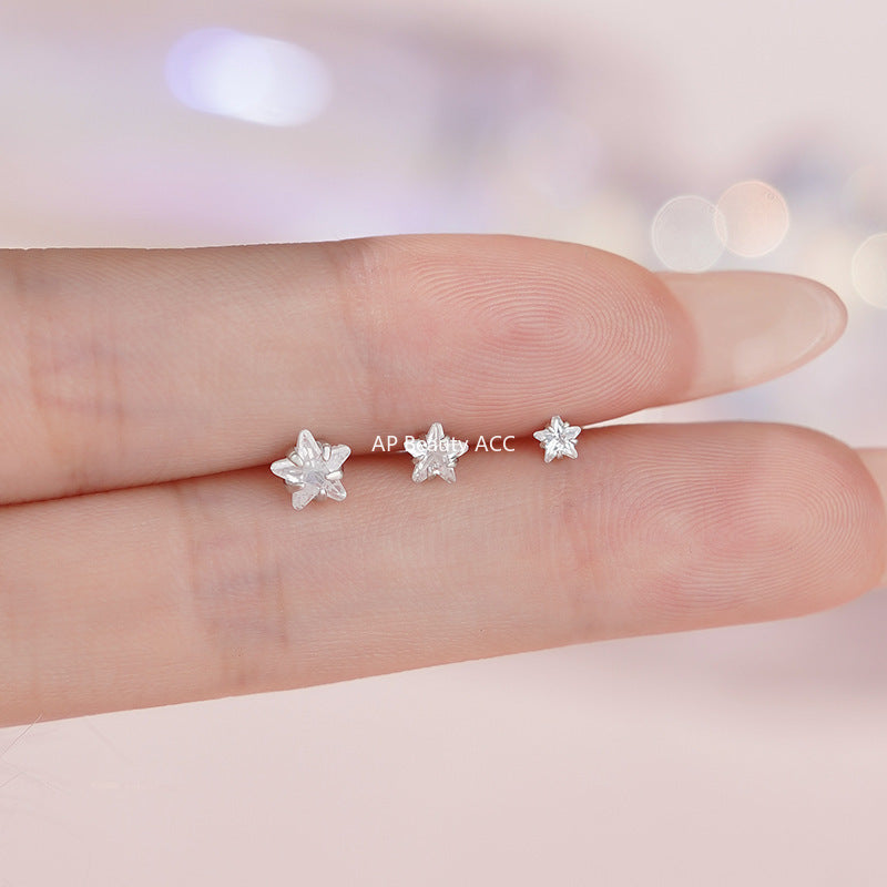 D廠-S999足銀精美鋯石星星螺絲耳環女甜美可愛小巧文藝輕奢耳飾「YC4262E_1」25.11-2