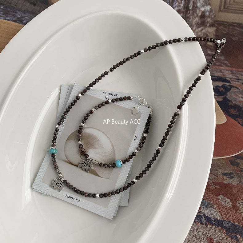 C廠-泰國清邁手工銀森系大象小象復古泰銀雪花石S925純銀項鍊銀手鍊「1528」25.11-3