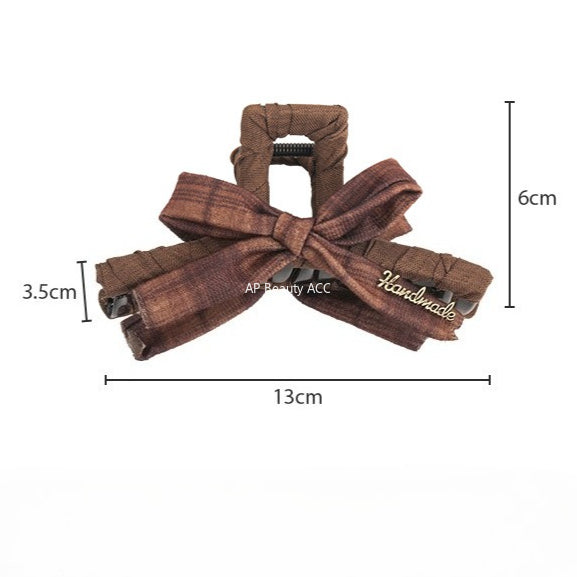 E廠-美拉德格紋蝴蝶結抓夾女高級感大號鯊魚夾子新款盤髮夾後腦勺頭飾「27659」25.11-2