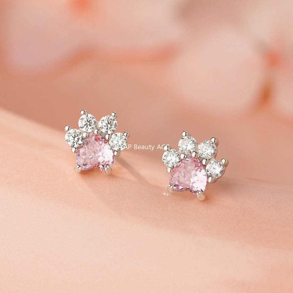 D廠-足銀S999貓爪鋯石耳環甜美韓風輕奢可愛養耳洞小眾溫柔耳飾「YC2285E_1」25.12-1