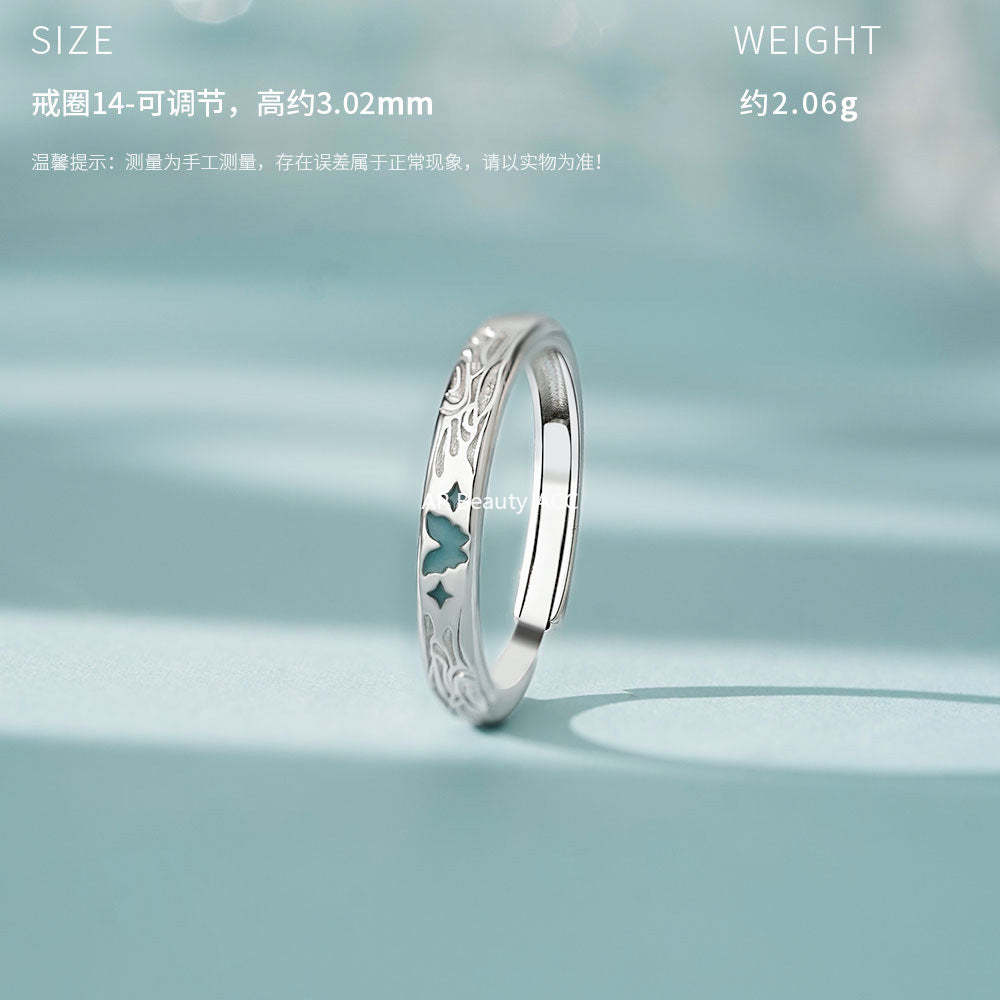 D廠-原創足銀S999蝴蝶四芒星情侶對戒時尚百搭蝶焰浪漫戒指手飾批發「YC4685R_1」25.12-3