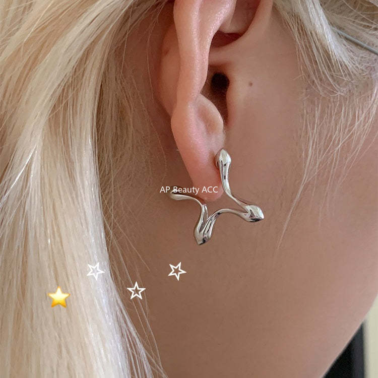 C廠-韓版INS四芒星銀針耳釘小眾輕奢設計感高級耳環日常百搭秋冬耳飾「EH-4276」25.11-4