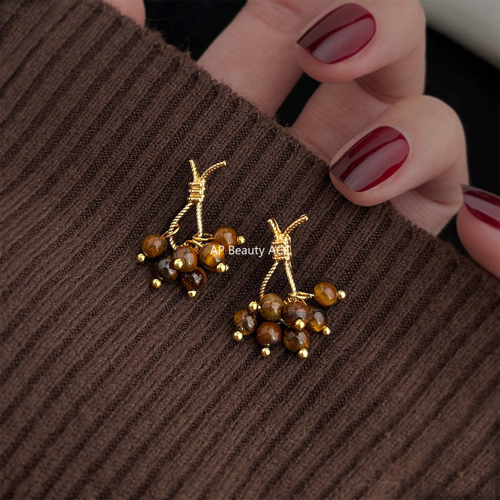 A廠-美拉德風文藝復古天然石虎眼石繩結個性小眾創意日韓耳飾耳環「7146」25.11-4