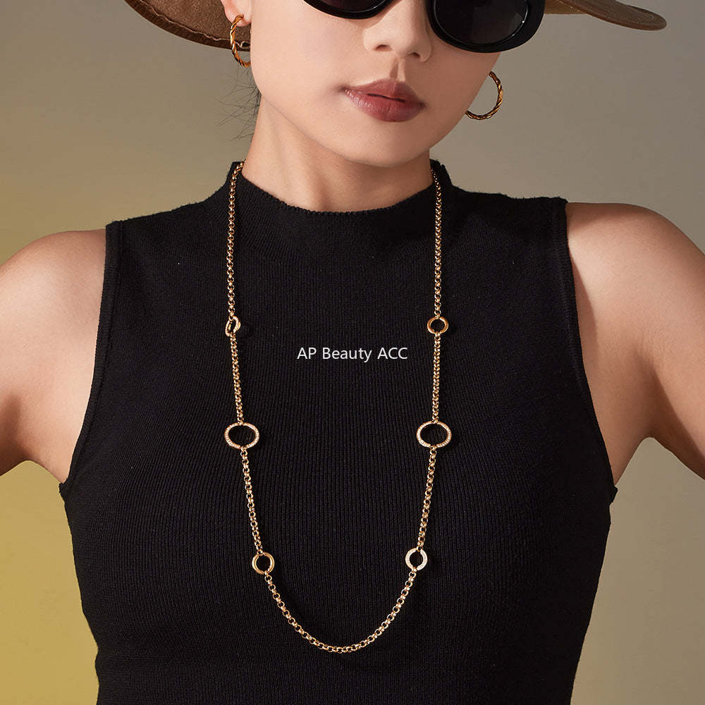 B廠-跨境流行長款毛衣鏈O字5A鋯石雙層疊戴項鍊不鏽鋼材質飾品「M085」25.11-3