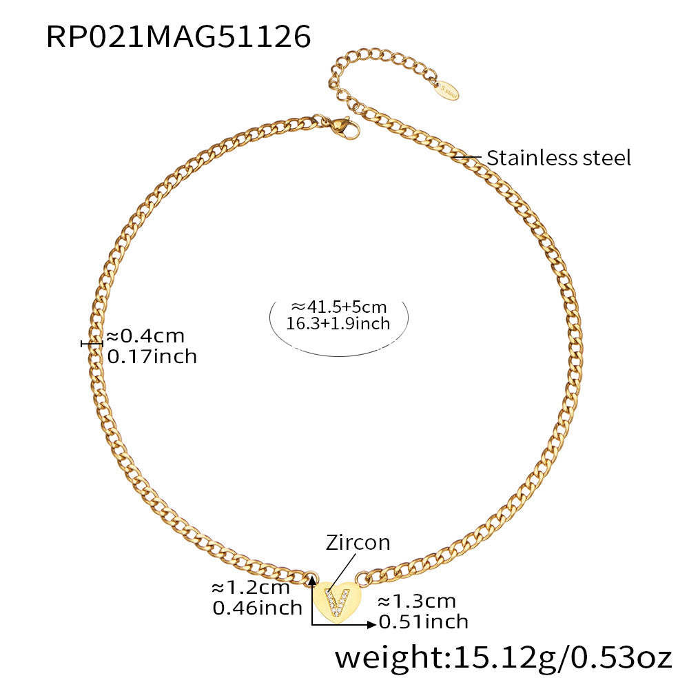B廠-不鏽鋼愛心字母鑲嵌鋯石吊墜項鍊手鍊套裝 歐美個性首飾鍍18k真金「RP021」25.12-1