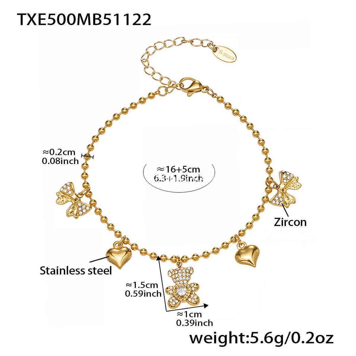 B廠-不鏽鋼5A鋯石滿鑽小熊蝴蝶結愛心多配件吊墜項鍊手鍊耳環首飾套裝「TXP500」25.11-4