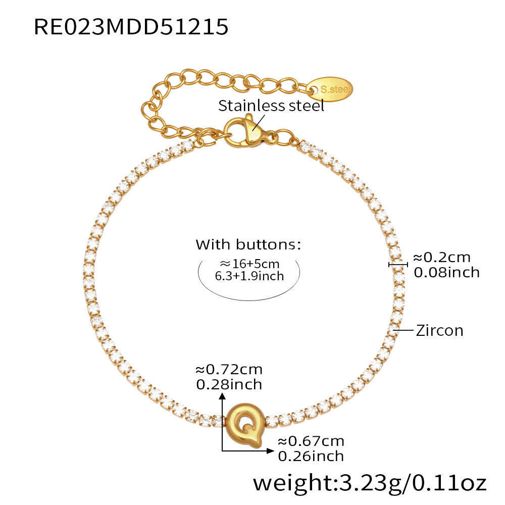B廠-爆閃爪鑲鋯石26字母手鍊 不鏽鋼鍍18k真金時尚精緻氣質珠寶首飾女「RE023」25.12-3