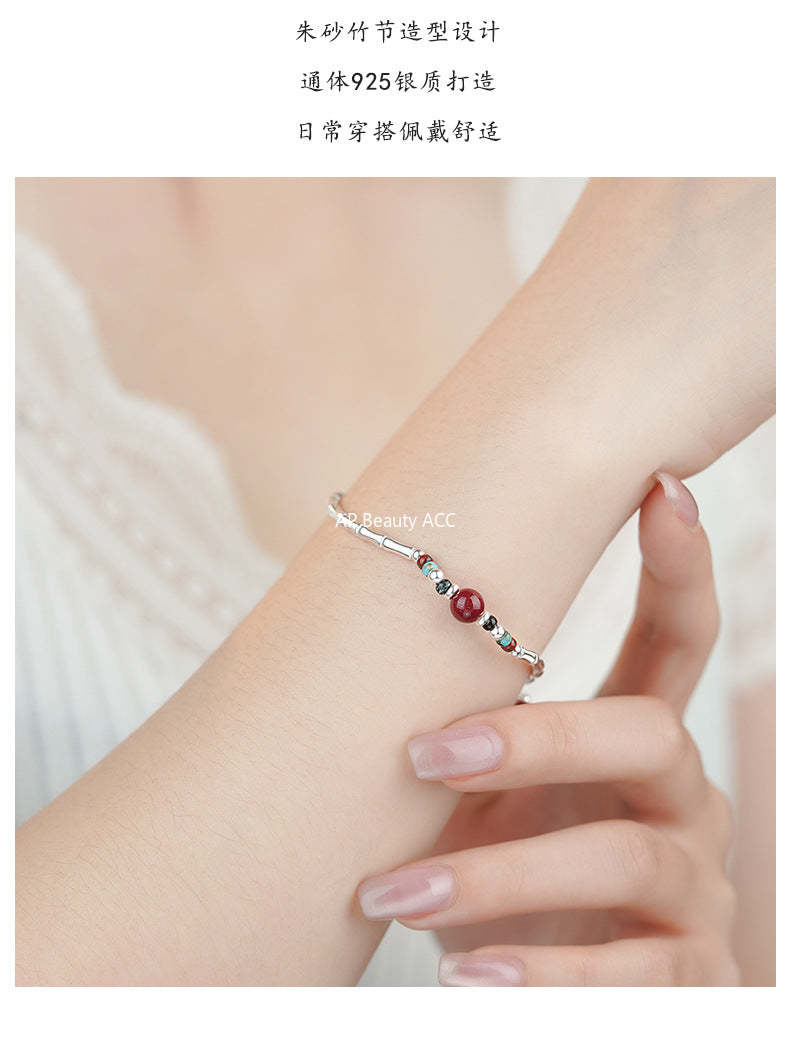 D廠-純銀S925硃砂竹節手鍊女新中式復古文藝甜美簡約溫柔手飾「YC4035SL_2」25.12-3