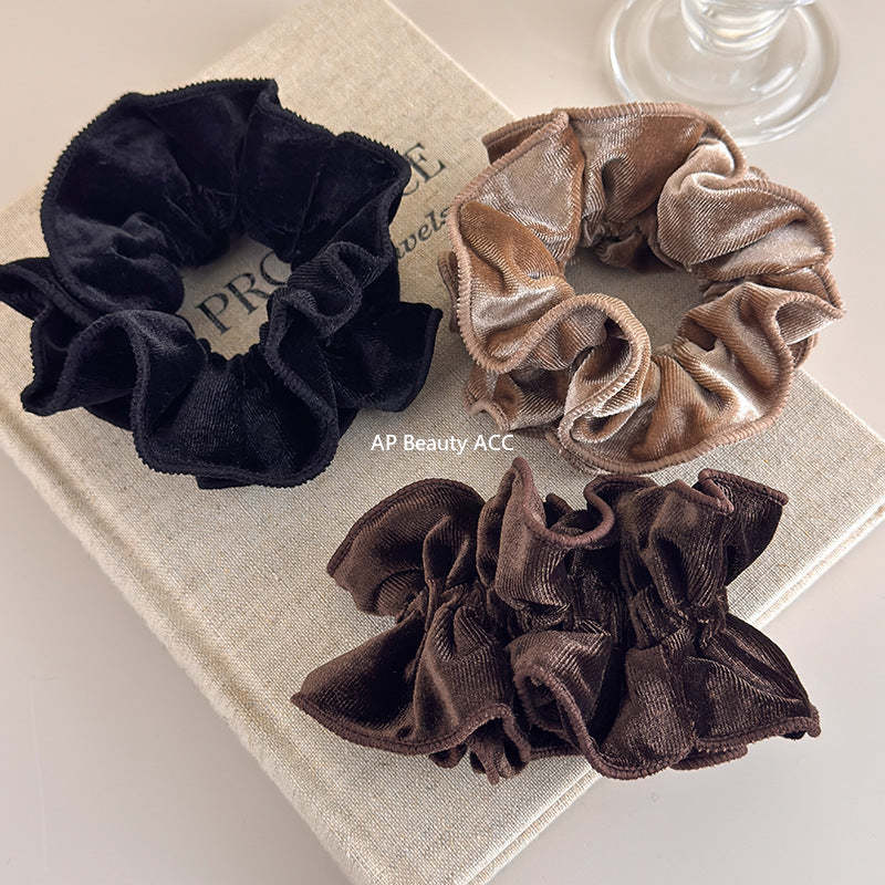 E廠-氣質絲絨木耳邊雙層大腸髮圈女扎頭髮繩低丸子頭繩皮筋髮飾秋冬「26173」25.11-1