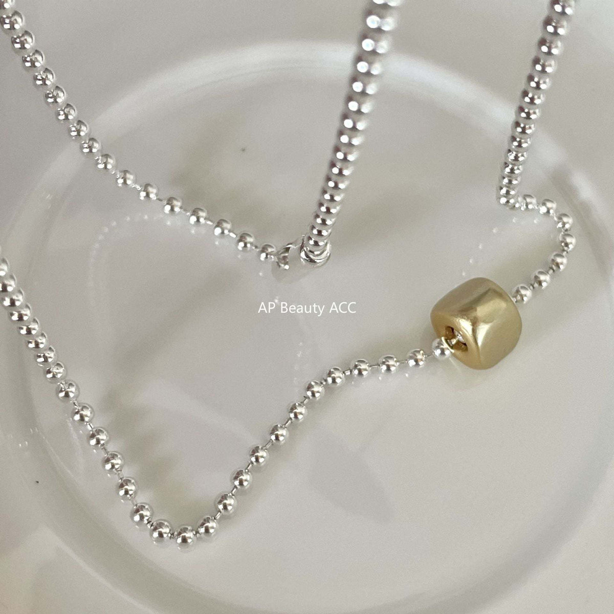 F廠-韓國韓版925純銀三角磨砂珠分色項鍊簡約ins網紅項鍊「B1167」25.12-3