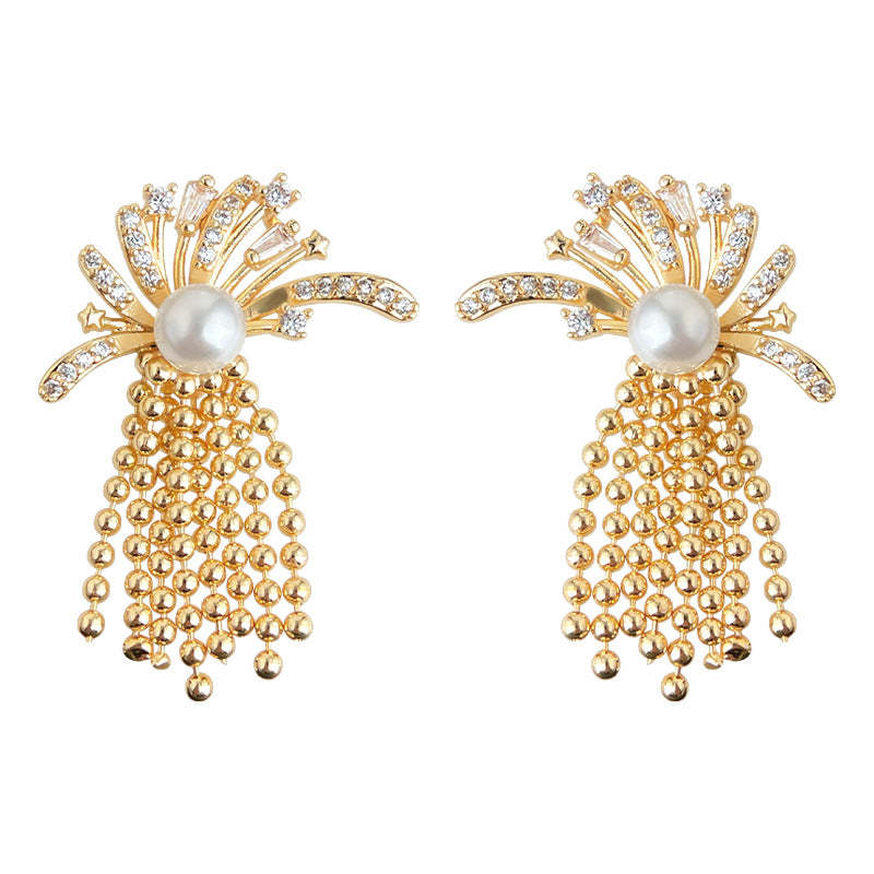 A廠-微鑲鋯石時尚高級感煙火流蘇S925銀針新款耳環女小眾設計創意耳飾「7136」25.11-4