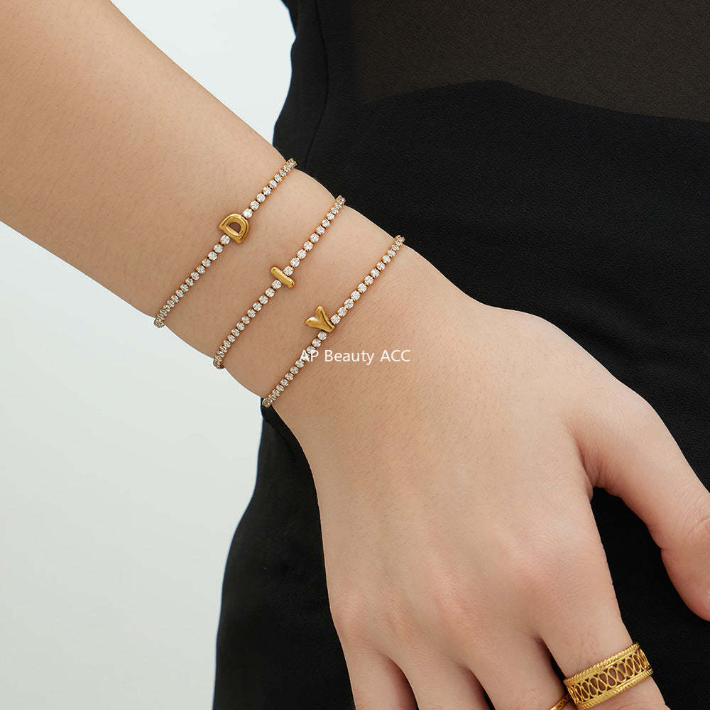 B廠-爆閃爪鑲鋯石26字母手鍊 不鏽鋼鍍18k真金時尚精緻氣質珠寶首飾女「RE023」25.12-3