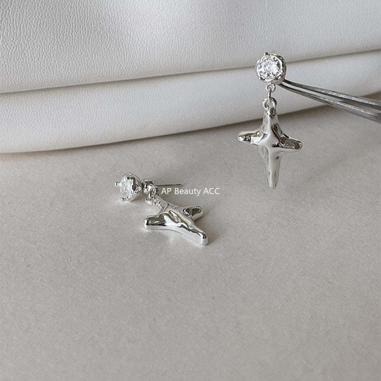 C廠-精緻時尚四芒星耳釘女高級感冷淡風鋯石耳環簡約小眾秋冬百搭耳飾「EH-4353」25.11-4