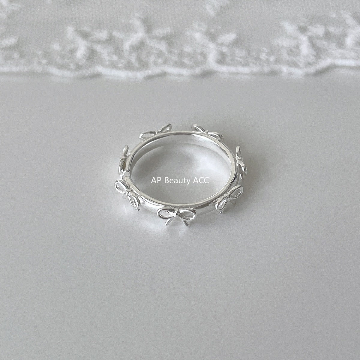 C廠-宮廷風蕾絲花邊純銀戒指輕奢小眾高級感蝴蝶結食指戒百搭氣質指環「JZ-0726」25.11-1