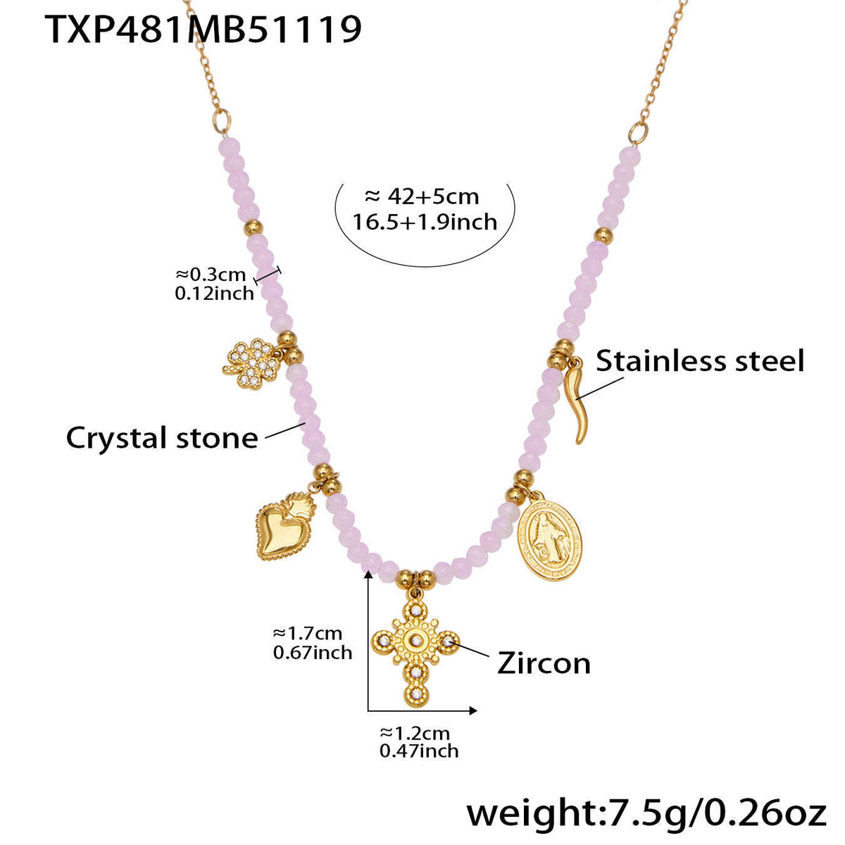 B廠-天然切面水晶石飾品5A鋯石DIY多配件手鍊項鍊不鏽鋼套裝女「TXP481」25.11-4