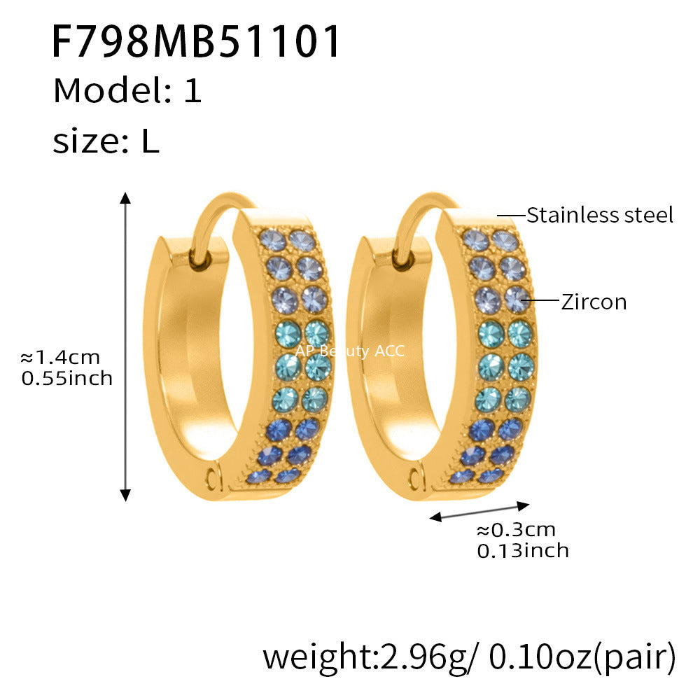 B廠-簡約C型鑲彩鑽拼色鋯石耳扣不鏽鋼鍍18k真金輕奢小眾耳環女「F798」25.11-1