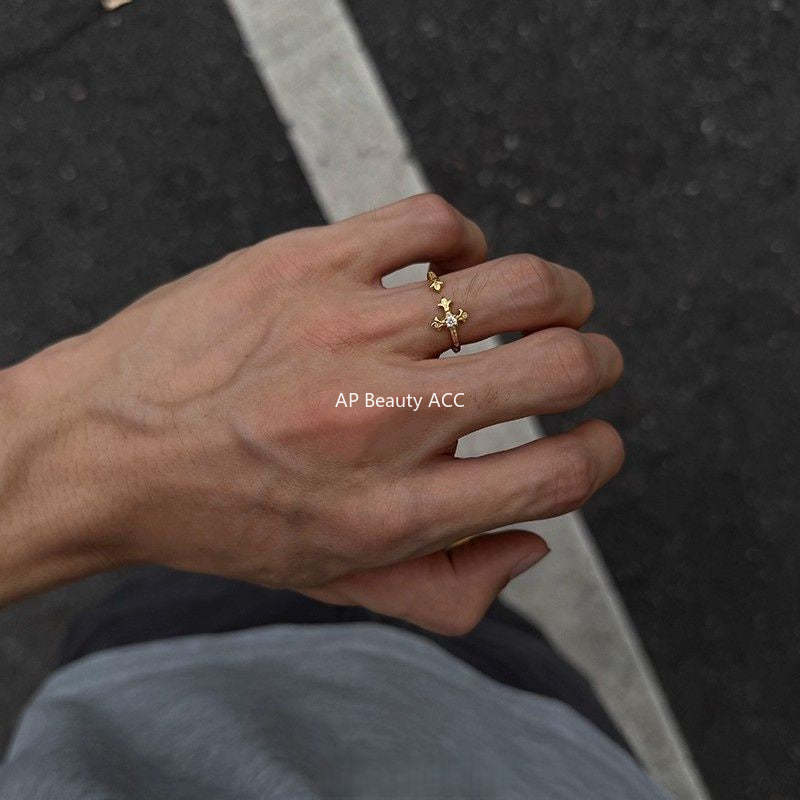 G廠-鳶尾花鋯石戒指男潮個性冷淡風十字花指環時尚百搭高級感開口戒「J2675」25.11-4