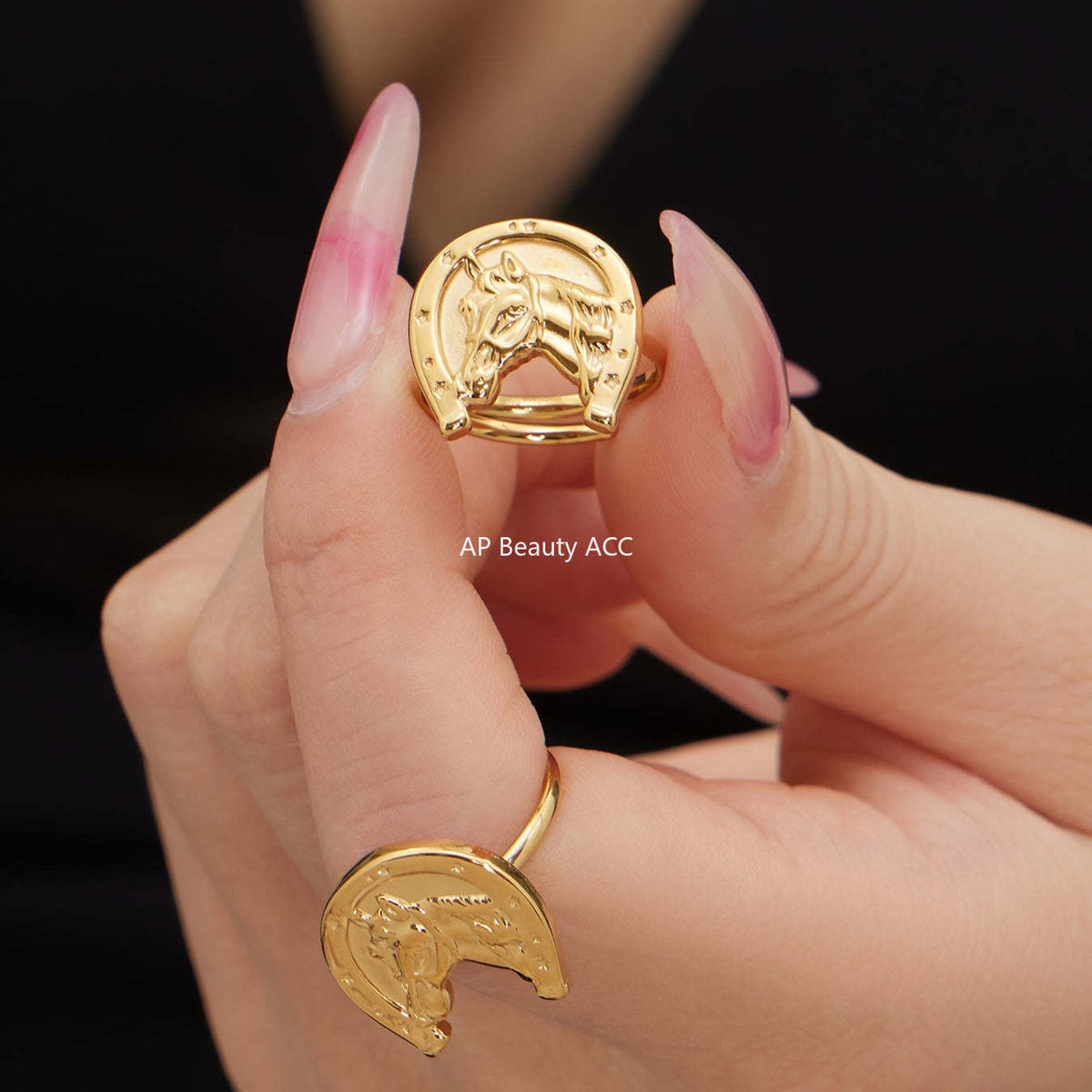 B廠-不鏽鋼牛頭馬滴油開口可調節戒指鍍18k真金歐美時尚百搭朋克指環「A668-A689-A670」25.12-3