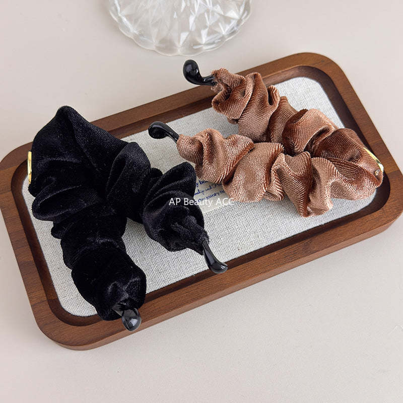 E廠-韓系褶皺絲絨香蕉夾女後腦勺髮夾馬尾竪夾氣質髮飾半扎髮抓夾頭飾「27709」25.11-3