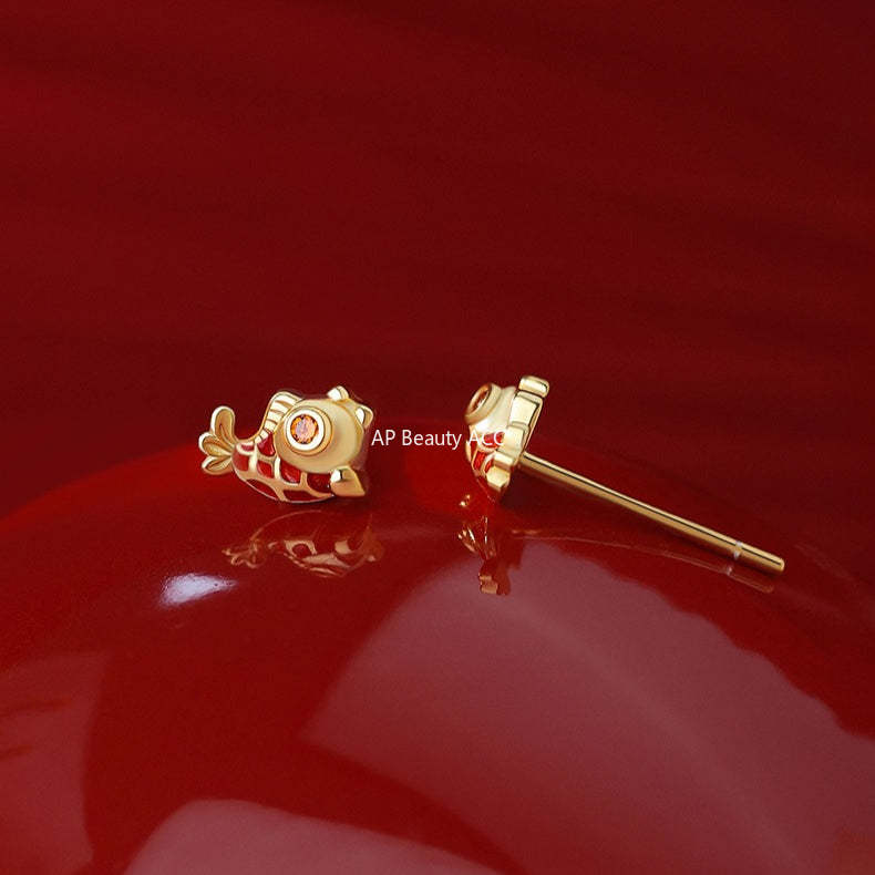 D廠-原創足銀S999暴富小錦鯉耳環本命年上岸吉祥氣質好運耳飾「YC2856E_1」25.12-3