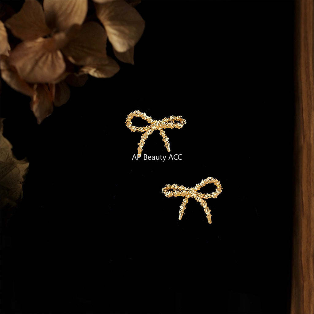 A廠-時尚高級感簡約小巧沙面蝴蝶結925銀針新款耳環工廠耳飾「6984」25.10-5