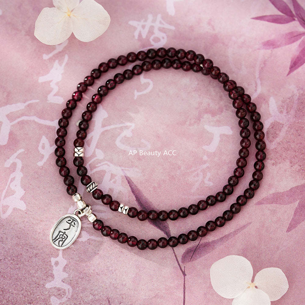 D廠-純銀S925平安喜樂石榴石手鍊復古做舊國風溫柔甜美設計手飾批發「YC4932SL_1」25.12-3