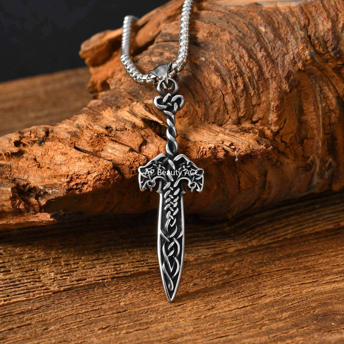 G廠-男神疊戴酷颯個性不鏽鋼凱爾特劍吊墜鋼色「PN-2315」25.12-3
