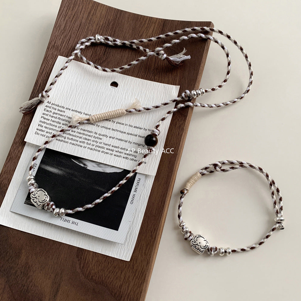 C廠-童趣大象小象編織串珠手作手鍊S925項鍊女甜酷可愛個性頸鏈設計感「1608」25.11-2