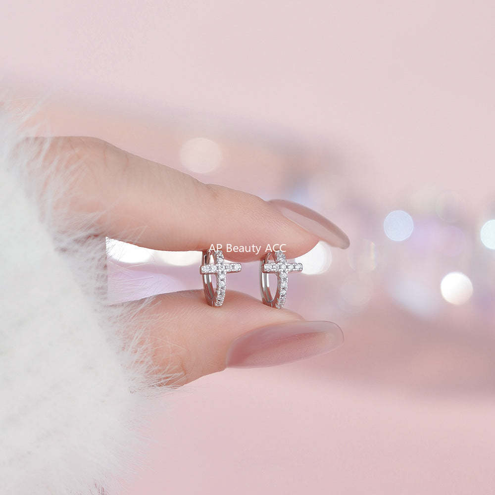 D廠-S999足銀輕奢個性十字扣女個性時尚冷淡風免摘耳骨耳飾「YC7384E_1」25.11-4