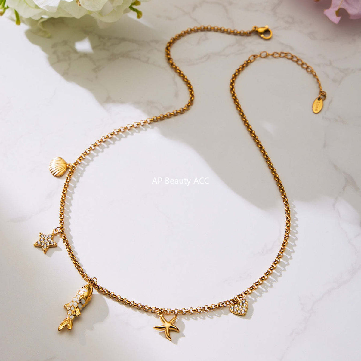 B廠-不鏽鋼ins小眾五角星鋯石滴油小魚兒多彩吊墜手鍊項鍊套裝「TXP484」25.11-4