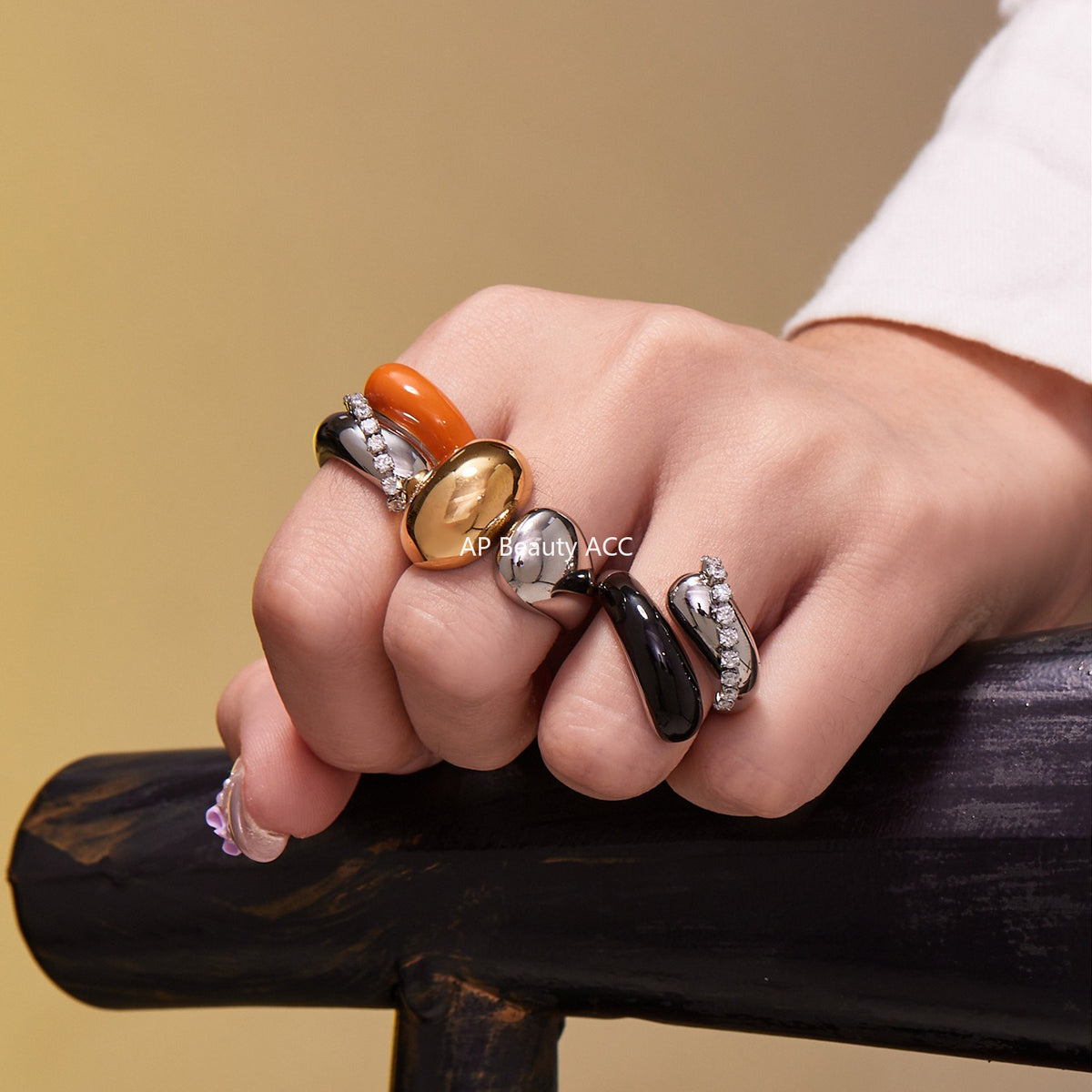 B廠-跨境法式光面雙水滴開口戒指不鏽鋼鍍18k真金不掉色首飾品「A656-A658」25.11-1